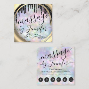 Tarjeta De Visita Cuadrada 6 Punches Massage Spa Wellness Studio Holograph