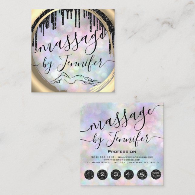 Tarjeta De Visita Cuadrada 6 Punches Massage Spa Wellness Studio Holograph (Anverso / Reverso)