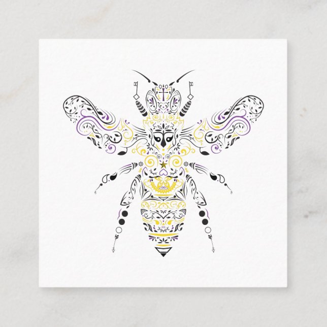 Tarjeta De Visita Cuadrada abeja de miel ornamental (Reverso)