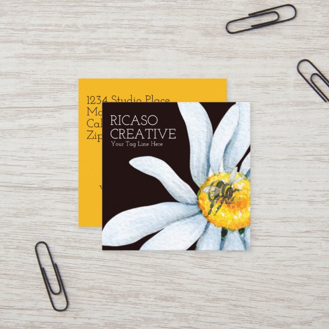 Tarjeta De Visita Cuadrada Abeja en acuarela personalizada Personalizado de f (Anverso/Reverso In Situ)