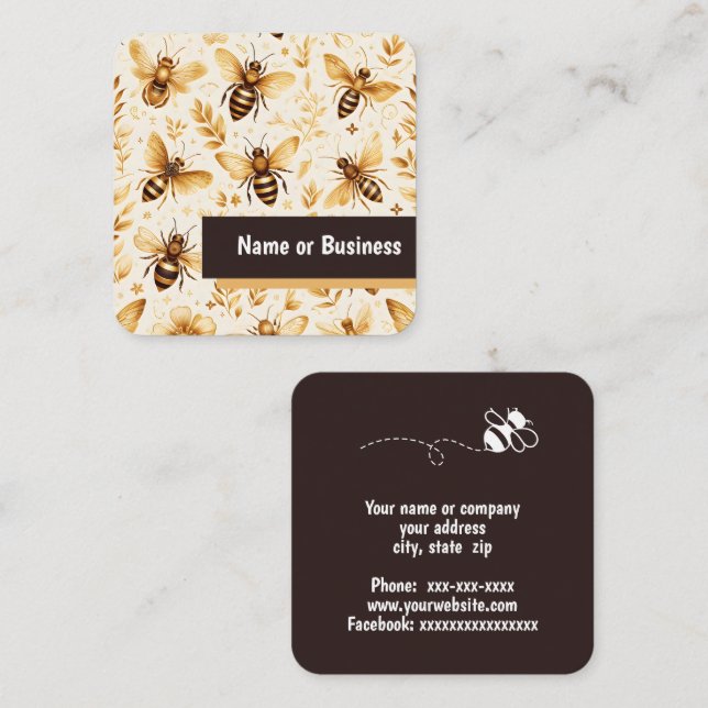 Tarjeta De Visita Cuadrada Abejas y hojas (Anverso / Reverso)