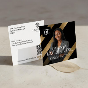 Tarjeta De Visita Cuadrada Abogado de Lujo Dorado Firma de Abogados Foto Mono
