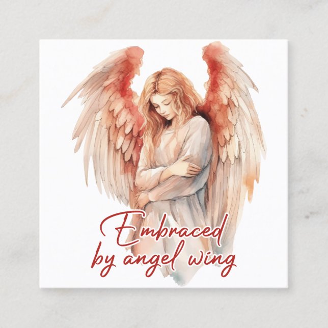 Tarjeta De Visita Cuadrada Abrazado por alas de ángel (Anverso)