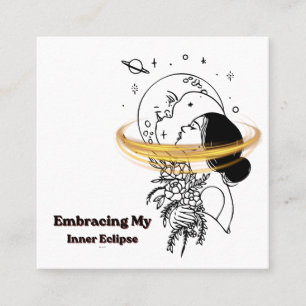 Tarjeta De Visita Cuadrada Abrazando mi eclipse interior Arte lineal de luna 
