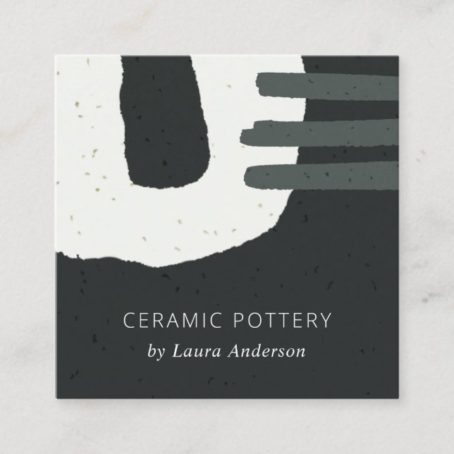 TARJETA DE VISITA CUADRADA ABSTRACT CHIC CERAMIC TEXTURE BLACK WHITE SPECKLED (Anverso)