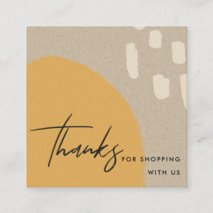 TARJETA DE VISITA CUADRADA ABSTRACT NARANJA RUST KRAFT SCANDI GRACIAS LOGO