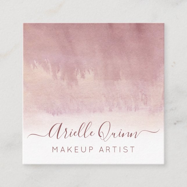 Tarjeta De Visita Cuadrada Abstracto acuarela Ombre Dusty Artista de maquilla (Anverso)