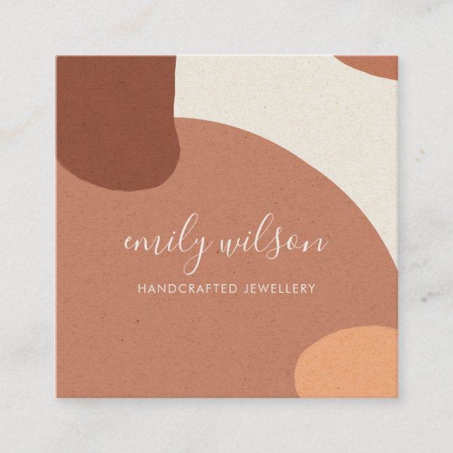 TARJETA DE VISITA CUADRADA ABSTRACTO TERRACOTTA ROJO NARANJA KRAFT SCANDI (Anverso)