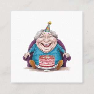 Tarjeta De Visita Cuadrada Abuela Divertida Tarta Enorme y Regalo en Efectivo