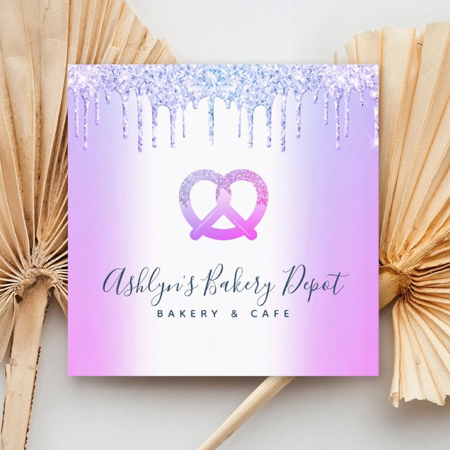 Tarjeta De Visita Cuadrada Abundancia de pastelería Chef Purpurina morado (Subido por el creador)