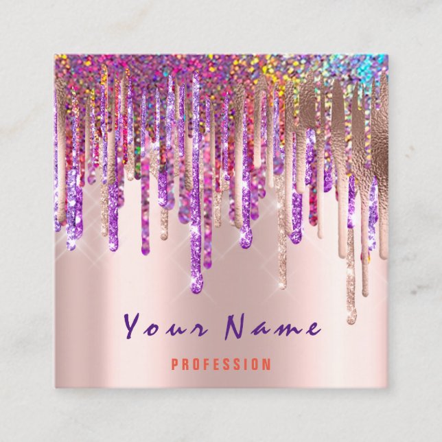 Tarjeta De Visita Cuadrada Acto de maquillaje Artista Holografía púrpura Rosa (Anverso)