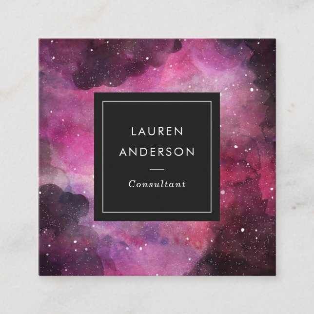 Tarjeta De Visita Cuadrada Acuarela abstracta moderna de la galaxia (Anverso)