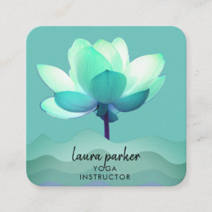 Tarjeta De Visita Cuadrada Acuarela azul verde azulada de la flor de Lotus
