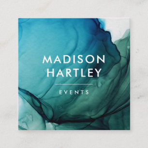 Tarjeta De Visita Cuadrada Acuarela azul y verde moderna
