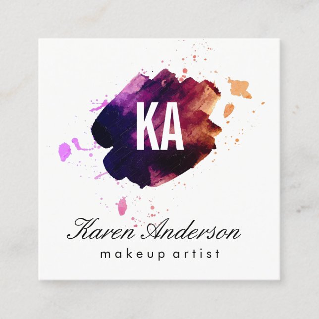 Tarjeta De Visita Cuadrada Acuarela cepillada / Monograma (Anverso)