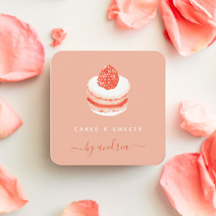 Tarjeta De Visita Cuadrada Acuarela Cocina francesa dulce QR Código Medios So