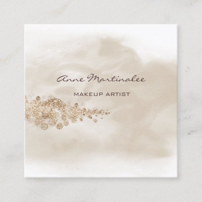 Tarjeta De Visita Cuadrada Acuarela de artista de maquillaje Tan Purpurina de (Anverso)