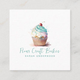 Tarjeta De Visita Cuadrada Acuarela de color pastel logotipo Baker Bakery Pas