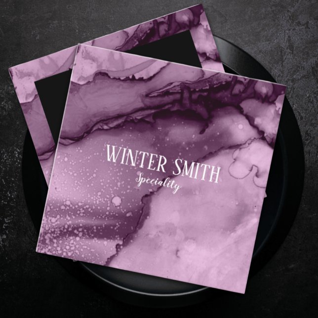 Tarjeta De Visita Cuadrada Acuarela de mármol violeta elegante (Elegant violet marble watercolor square business card)