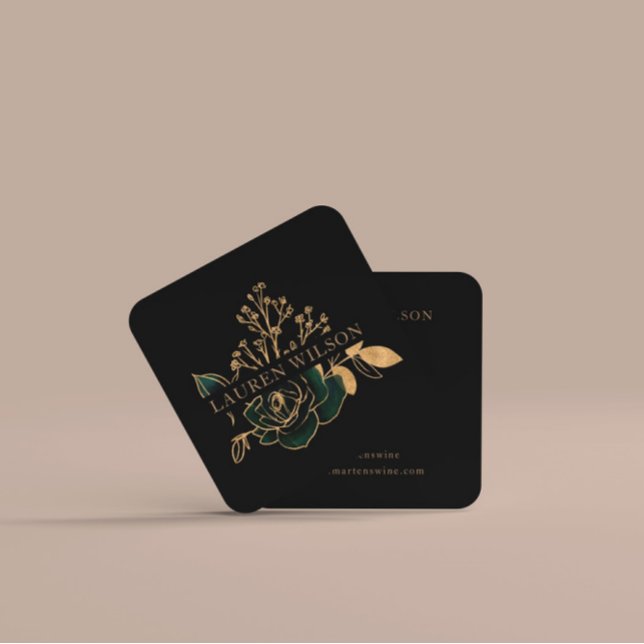 Tarjeta De Visita Cuadrada acuarela de oro esmeralda elegante floral (Subido por el creador)