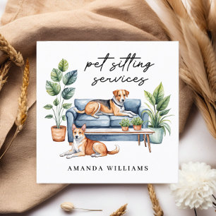 Tarjeta De Visita Cuadrada Acuarela de servicios de sentada de mascota