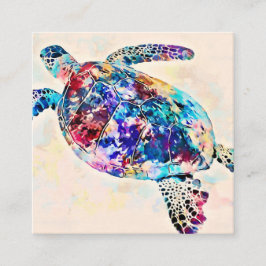 Tarjeta De Visita Cuadrada Acuarela de tortuga marina hawaiana
