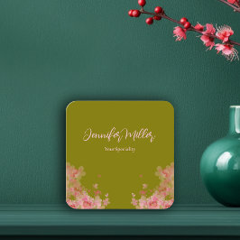 Tarjeta De Visita Cuadrada Acuarela elegante floral verde oliva