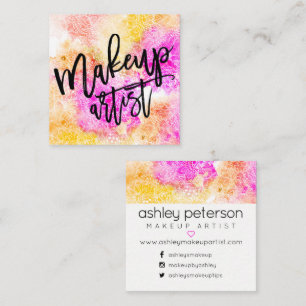 Tarjeta De Visita Cuadrada Acuarela floral del amarillo del rosa de la