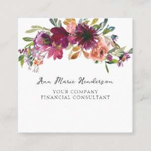 Tarjeta De Visita Cuadrada Acuarela Floral Flores Silvestres