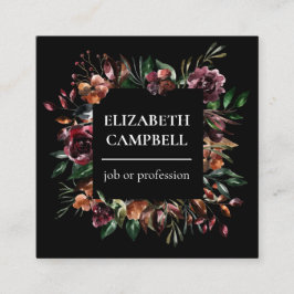 Tarjeta De Visita Cuadrada Acuarela floral moody| Negro