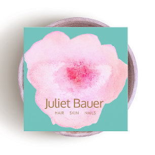 Tarjeta De Visita Cuadrada Acuarela floral rosa artificial