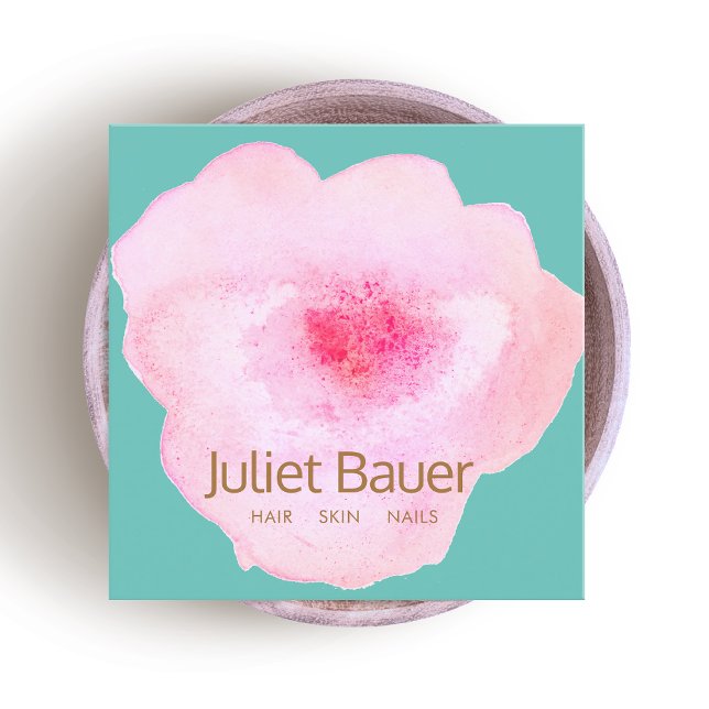 Tarjeta De Visita Cuadrada Acuarela floral rosa artificial (Subido por el creador)