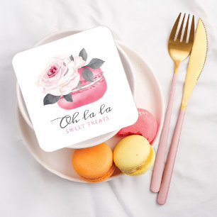 Tarjeta De Visita Cuadrada Acuarela Floral Rosa Macaron Panadería y Dulces
