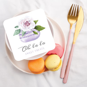 Tarjeta De Visita Cuadrada Acuarela Floral Violeta Macaron Panadería y Dulces
