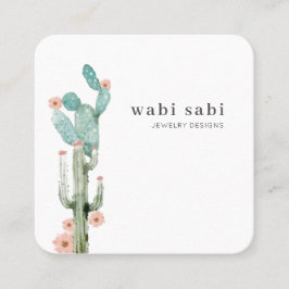Tarjeta De Visita Cuadrada Acuarela Flores Cactus Medios Sociales