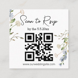 Tarjeta De Visita Cuadrada acuarela flores silvestres rsvp código qr boda