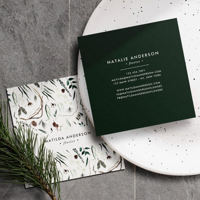 Tarjeta De Visita Cuadrada acuarela florida moderna y elegante (Subido por el creador)