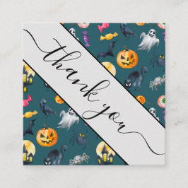 Tarjeta De Visita Cuadrada Acuarela Halloween Monsters Customer Gracias