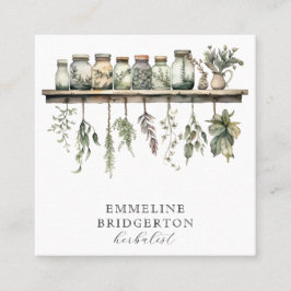 Tarjeta De Visita Cuadrada Acuarela Herbalismo Medicina Herbal Botánica