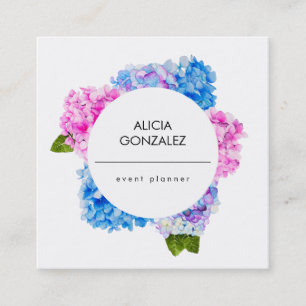 Tarjeta De Visita Cuadrada Acuarela Hidrangea