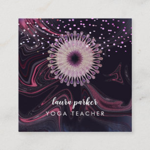 Tarjeta De Visita Cuadrada Acuarela Lotus Flor Mandala Meditación Yoga