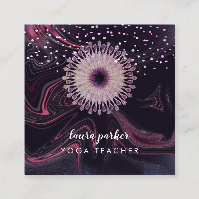 Tarjeta De Visita Cuadrada Acuarela Lotus Flor Mandala Meditación Yoga (Anverso)