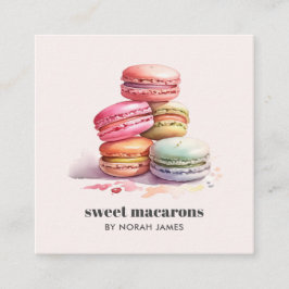 Tarjeta De Visita Cuadrada Acuarela Macarons francés Icono social de tarta du