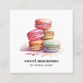Tarjeta De Visita Cuadrada Acuarela Macarons francés Icono social de tarta du