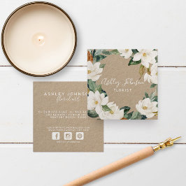 Tarjeta De Visita Cuadrada Acuarela Magnolia Wreath White Type Square Kraft