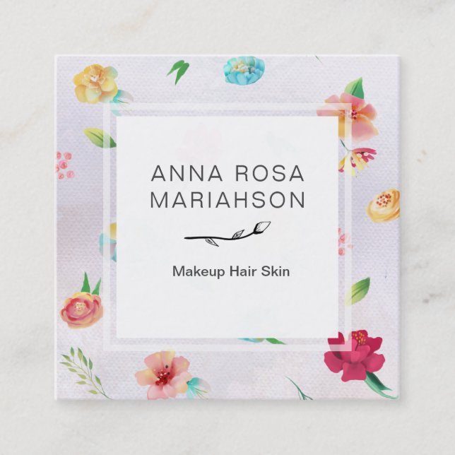 Tarjeta De Visita Cuadrada Acuarela moderna de la lavanda del estampado de (Anverso)