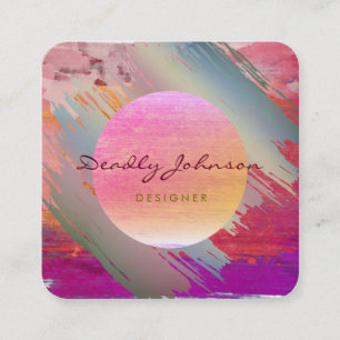 Tarjeta De Visita Cuadrada Acuarela Moderna Resumen Elegante Luna Rosa