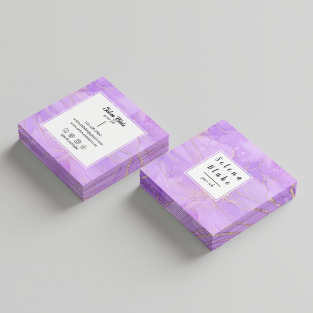 Tarjeta De Visita Cuadrada Acuarela morada de moda con un aspecto de moda (Subido por el creador)