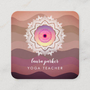 Tarjeta De Visita Cuadrada Acuarela Morado Mandala Meditación Yoga Boho