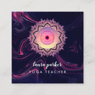 Tarjeta De Visita Cuadrada Acuarela Morado Mandala Meditación Yoga Boho
